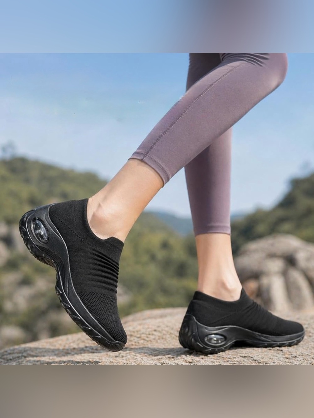 Women's Black Slip-On Knit Walking Wedge Sneakers size 10